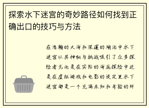 探索水下迷宫的奇妙路径如何找到正确出口的技巧与方法